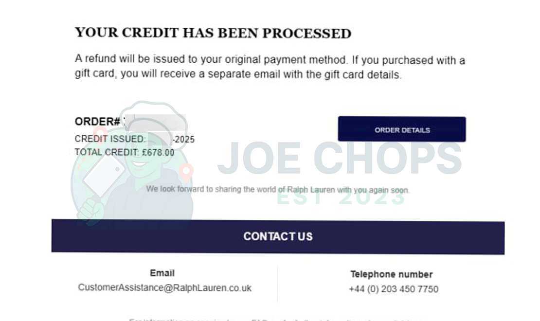 Ralph Lauren Order Success